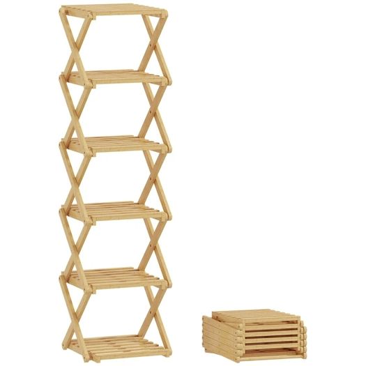 foldable 6-tier shoe stand made of bamboo, for max. 9 pairs of shoes, 30 x 29 x 108 cm, Natural