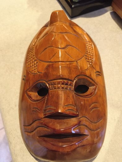 Vintage Wood Carved Fijian Tiki Mask Sea Turtle Theme Wall Hanging. Fiji Folk Art South Pacific Decor Wall Art.