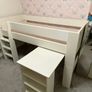 White Mid-Sleeper Cabin Bed with Pull-Out Desk, Shelves & Euro Single Mattress Image 3