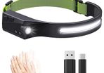 COB LED Bike Cycling Bicycle Headlamp Sensor Headlight with Built-in Battery Flashlight USB Rechargeable Head Lamp Torch 5 Lighting Modes Work Light Running Walking Cycling Bike