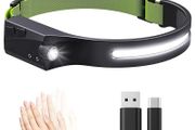 COB LED Bike Cycling Bicycle Headlamp Sensor Headlight with Built-in Battery Flashlight USB Rechargeable Head Lamp Torch 5 Lighting Modes Work Light Running Walking Cycling Bike