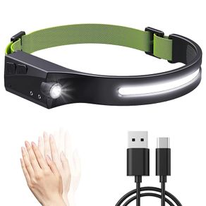 COB LED Bike Cycling Bicycle Headlamp Sensor Headlight with Built-in Battery Flashlight USB Rechargeable Head Lamp Torch 5 Lighting Modes Work Light Running Walking Cycling Bike