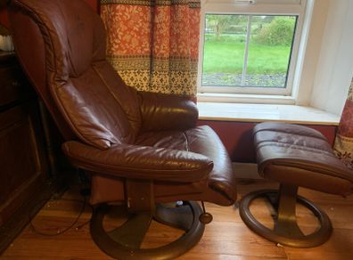 Leather Chair and Footstool