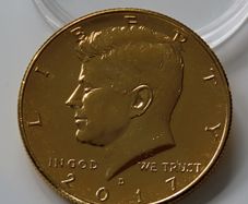 JFK Kennedy Half dollar 2017 D 24 Karat Gold plated