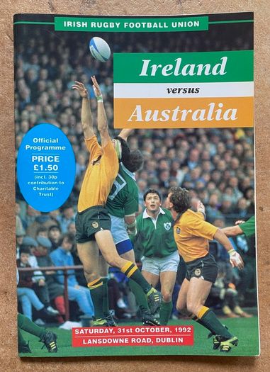 Very Rare 1992 Ireland v Australia - International Rugby Match Programme