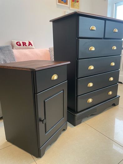 Solid wood chest of drawers and bedside locker
