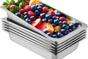 6 Pack Full Size Steam Table Pans - 13L Capacity - Stainless Steel - Deep Design 20.9 x 12.8 x 3.9 Inch