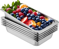 6 Pack Full Size Steam Table Pans - 13L Capacity - Stainless Steel - Deep Design 20.9 x 12.8 x 3.9 Inch