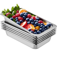 6 Pack Full Size Steam Table Pans - 13L Capacity - Stainless Steel - Deep Design 20.9 x 12.8 x 3.9 Inch
