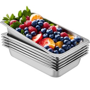6 Pack Full Size Steam Table Pans - 13L Capacity - Stainless Steel - Deep Design 20.9 x 12.8 x 3.9 Inch