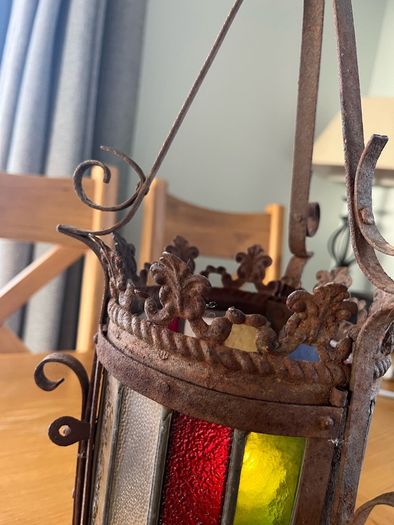 Antique Stained Glass Hall Lantern