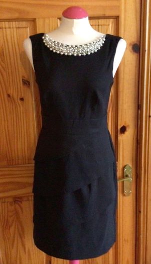 Dressbarn collection black tiered pencil dress pearl neckline Us 6 Uk 10 postage included