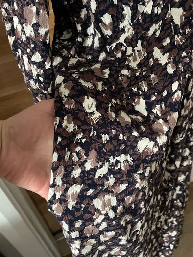 dress FatFace midi v neck 3-4 sleeves  size 16 brown floral pattern black beige BNWT