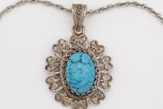 925 vintage sterling silver necklace and 800 silver turquoise pendant
