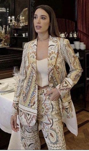 Gorgeous Zara Bloggers Viral Insta Famous Boho Ethnic Print Linen Blend Suit, Blazer and Trousers
