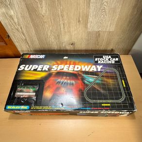 SCX 1:32 NASCAR Slot Car Track Set Tested - 2 Cars & Box - Super Speedway