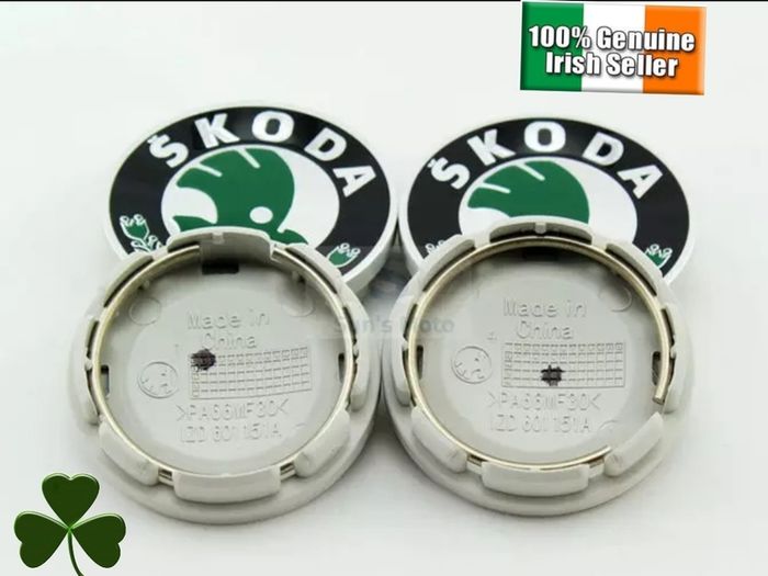 4x 56mm Skoda Oem Style Centre Caps Green/black/chrome - Fabia Vrs Rs Octavia Vrs Rs