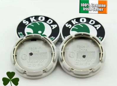 4x 56mm Skoda Oem Style Centre Caps Green/black/chrome - Fabia Vrs Rs Octavia Vrs Rs
