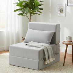 Folding Sofa Bed, Convertible Sleeper Chair, No Assembly (Grey) Boneless Sofa Couch, Foldable Mattress & Back Support, Portable Floor Lounger Futon for Small Apartment, Dorm, Guest Room