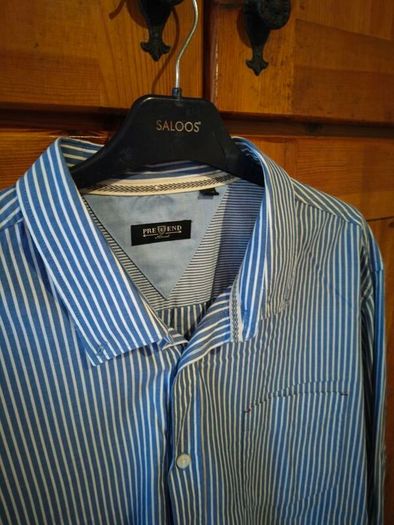 Man's plus size Pre End Blue and white stripe shirt.