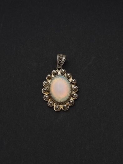 Vintage Ornate Sterling Silver Opalite Pendant