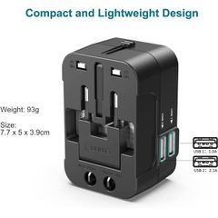 Travel Plug Adapter Worldwide Travel Adaptor with 2 USB Port and AC Socket.