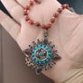 Vintage Carnelian Agate From Mali With Old Brass Garnet & Turqouise ,Coral Pendant Necklace Image 4