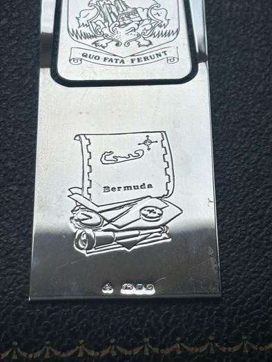 Vintage Bermuda Sterling Silver Bookmark Clip Coat of Arms Map Hallmarked 20g