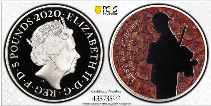 Great Britain 2020 Silver Proof 5 PCGS PR69DCAM Remembrance Day Lest We Forget