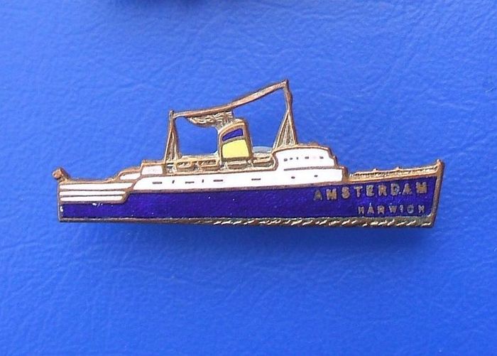 AMSTERDAM III (British Railways steamship) - St. Christopher Railways Servants Orphanage, Derby - vintage enamel badge (1950's/1960's)