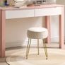 Velvet Round Footrest, Makeup Vanity Stool, Side Table, Pouf Couch Seat, Golden Steel Legs, Creamy-White L/G-30M Image 2