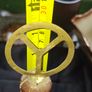 Vintage Brass School Bell with a turned wooden handle and a ring shaped top Image 5