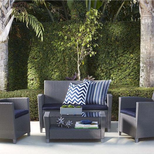 Cosco Malmo 4PC Patio Set - Grey w/ Navy Cushions - 88529GBLEUK
