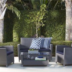 Cosco Malmo 4PC Patio Set - Grey w/ Navy Cushions - 88529GBLEUK