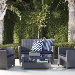Cosco Malmo 4PC Patio Set - Grey w/ Navy Cushions - 88529GBLEUK