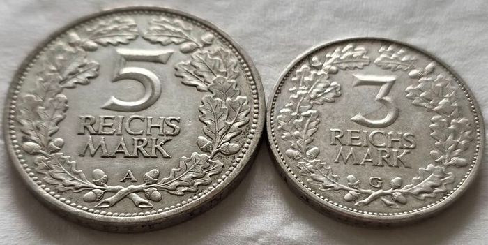 Weimar Republic 3 & 5 Reichsmark 1925