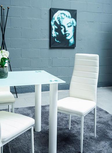 Compact Glass Dining Table Set Seats 4, White