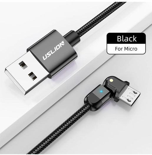 USLION 2M Micro USB QC 3.0-2.0 3A 180 Rotate+LED Cable Fast Charging & Data Sync Nylon Braided Cable (Brand New/Warranty)