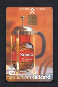 2000 Ireland 10 unit Kenco Coffee "Really Smooth" with their tag line "Real Coffee Taste in an Instant" (Gemplus GEM1) Call Card Used