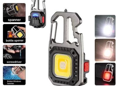 Mini COB LED Flashlight Keychain Lights Screwdriver Emergency Wrench Hammer Portable Key Ring Work Light Torch Outdoor Camping