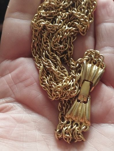 Vintage gold tone multi chain necklace with beautiful clasp.