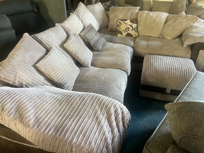Beige corduroy corner sofa set