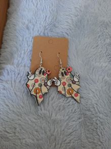 wooden ghost earrings