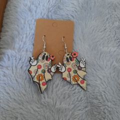 wooden ghost earrings