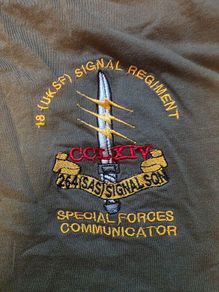 embroidered regimental tshirt , specifically representing the 18 (UKSF) Signal Regiment.