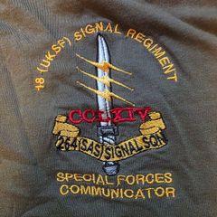 embroidered regimental tshirt , specifically representing the 18 (UKSF) Signal Regiment.