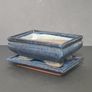 Blue Glazed Ceramic Bonsai Pot with Saucer 14cm  Rectangular Planter Image 2