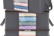 35L Clothes Storage Bag Foldable Storage Boxes with Lids Underbed Wardrobe Storage Organiser with Sturdy Fabric Clear Window for Clothing Bedding Sweaters T-shirts Blankets, 3 Pack, Grey