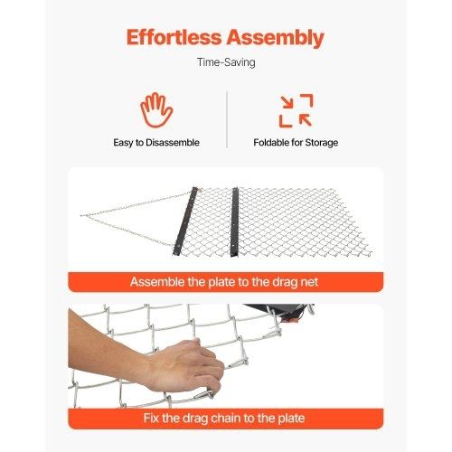 Drag Harrow, 4 x 5 ft Chain Harrow - Made from Q235 Steel, UTV Tractor Attachments for Landscape Leveling or Sod Prepping, Durable Harrow Rake