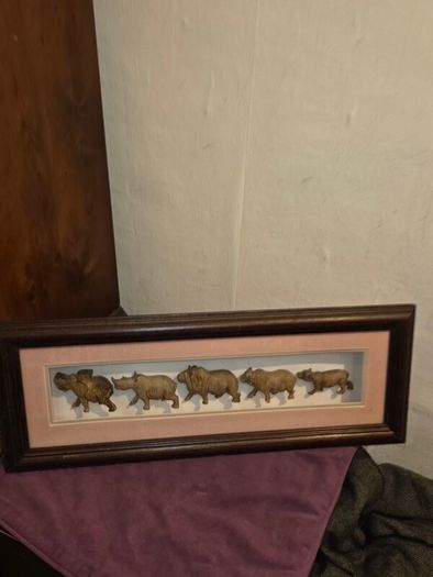 Chichewa Tribe Carved Wooden African Big 5 Animals Shadow Box